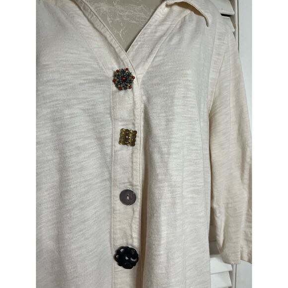 Soft Surroundings Womens Danielle Eclectic Button Top Ivory Cream Size Large - Picture 3 of 7